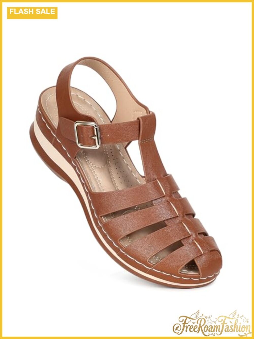 Womens Closed Toe Fisherman Sandals Comfort Wide Width Platform Wedge Faux